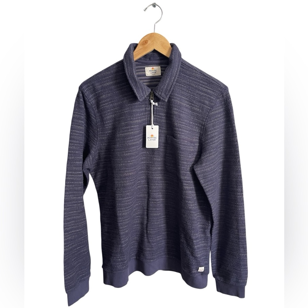 Marine Layer Sweater Men Medium Textured 1/4 Zip Terry Out Cloth Collared NEW